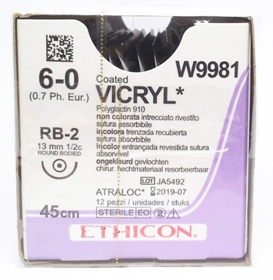Vicryl 6/0 45cm 1/2RB 13mm (12 db)