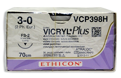 Vicryl Plus 3/0 70cm Lila 3/8 19mm vágótű fordított vágóheggyel (36db)