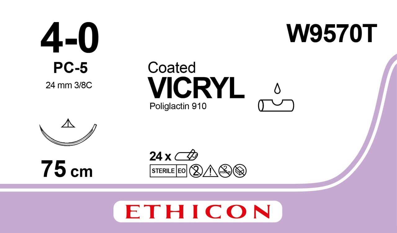 Vicryl sodrott, 4/0 PC-5 3/8C 19mm (24 db)