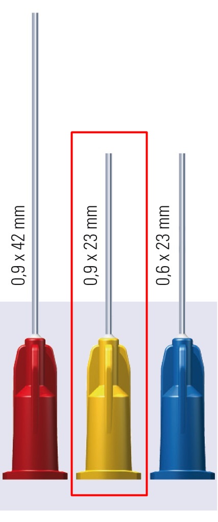 Transcodent-Luer sárga, 0,9x23mm 100db.