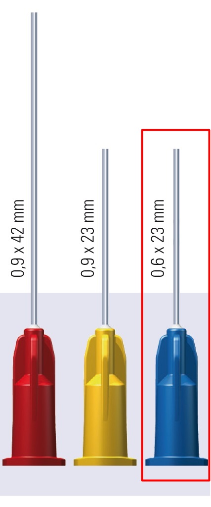 Transcodent P-Luer, kék 0,6x23mm 100db.