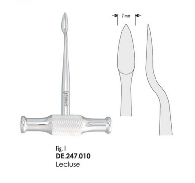 Emelő Lecluse 7mm hegyes hajlított Fig. 1