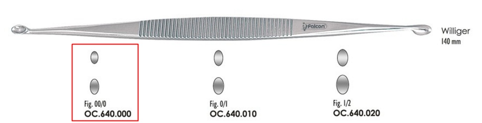 FALCON Küret kanál Williger egyenes kétvégű 14mm Fig 00/0