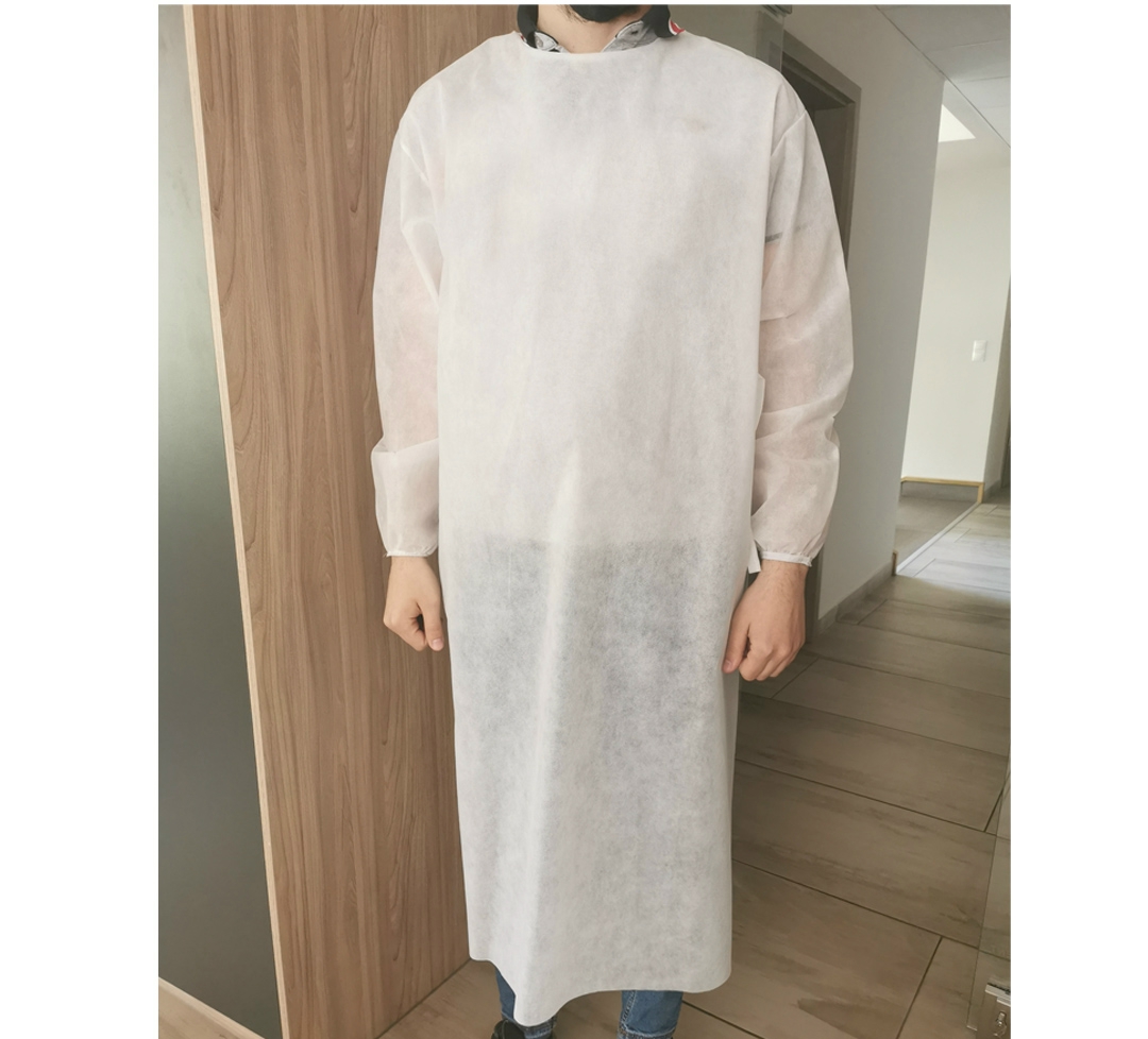 Védőköpeny, tépőzáras, PP viles, 50g, fehér