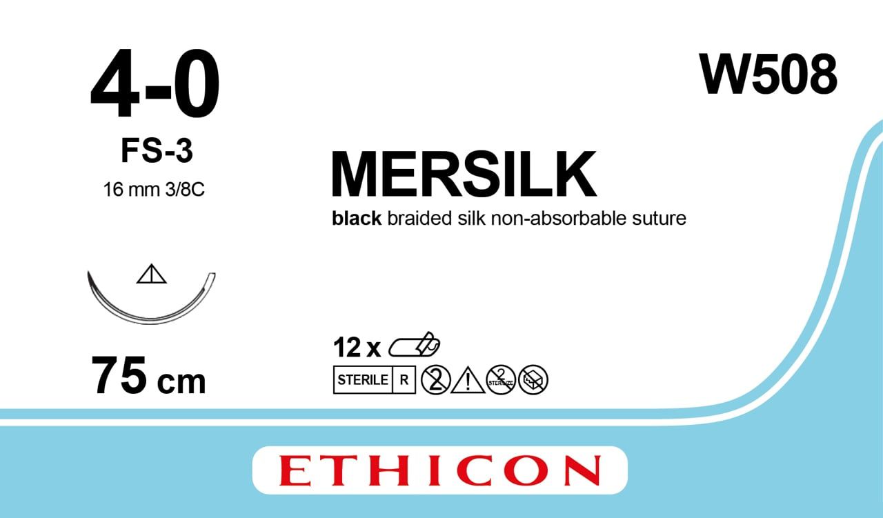 Mersilk 4/0 selyem, sodrott, 75 cm 16 mm(12db)