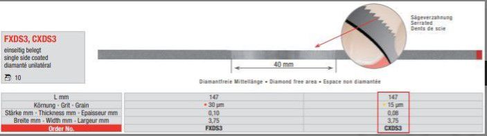 Gyémánt csiszoló FXDS3 (3,75x0,1mm x147mm) 30mic.  Piros FOGAZOTT 10db