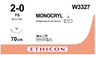 Monocryl festett 2/0 70cm 3/8 26mm (12db)