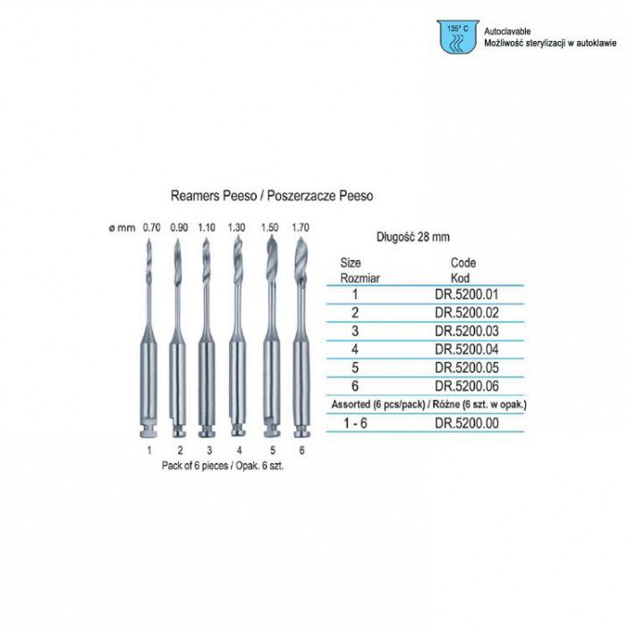FALCON Reamers Peeso 28mm RA assorted fig. 1-6 (Pack of 6 pieces)