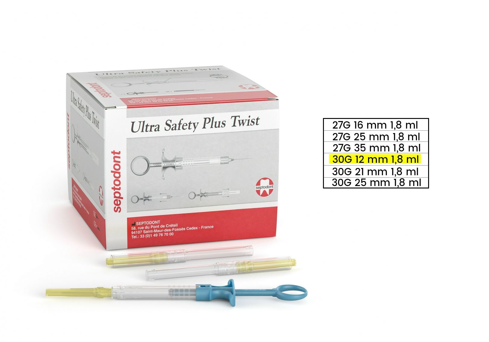 Ultra Safety Plus TWIST 30G 12 mm 1,8 ml  (100 db steril tű fecskendővel + 1 sterilizálható kinyomó)