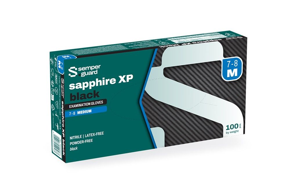 SEMPERMED Semperguard Sapphire XP PM. Nitril munkavédelmi kesztyű, fekete, L, 100db