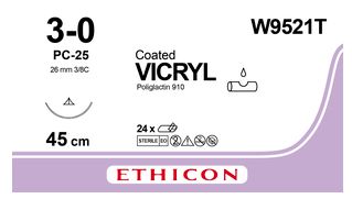ETHICON Coated Vicryl 3/0, PC-25, 3/8C, 26mm, 45cm (24db)