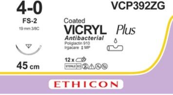 ETHICON Coted Vicryl Plus, 4/0, FS-2, 3/8C, 19mm, 45cm fonal - lila (12db)