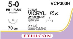 ETHICON Vicryl Plus Coated 5/0, RB-1 plus, 1/2C, 17mm, 70cm – lila (36db)