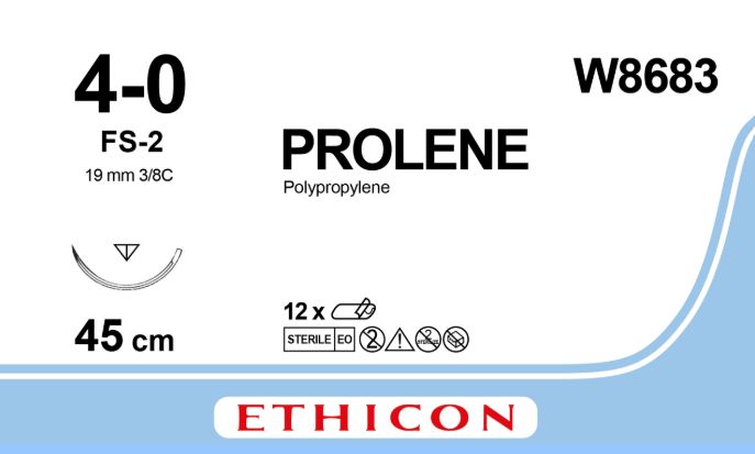 ETHICON Prolene 4/0, 3/8C, FS-2, 19mm, 45cm, - blue (12db)
