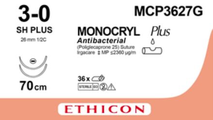 ETHICON - Monocryl Plus VIO 3/0, 1/2C, 2x SH PLUS,  26mm, 70cm, - (12db)