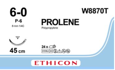 Prolene 6/0, 45cm, 1/4C, P-6, 8mm - kék (24db)